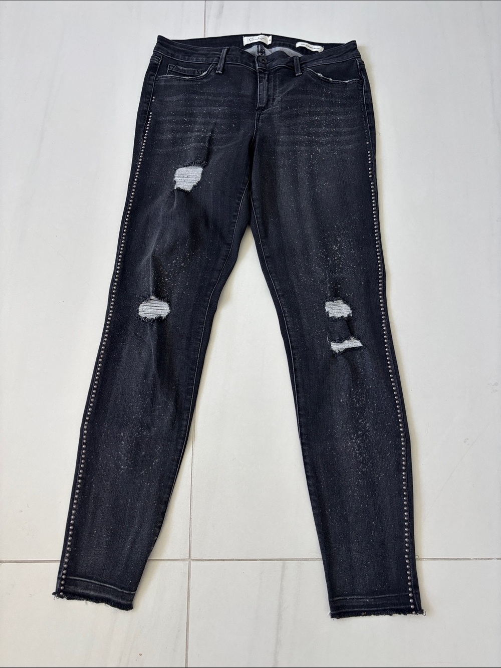 Jessica Simpson Black Distressed Skinny Jeans with Side Stud Trim